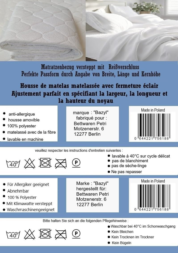 Matratzenbezug 80 x 200 cm. Matratzenschoner versteppt (weiss, 80 x 200 x 4 cm) Weiss 80 x 200 x 4 c