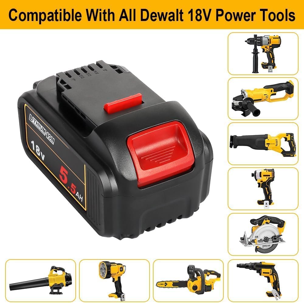 Powarobor DCB184 18V 5,5Ah Li-Ion Ersatz Akku kompatibel mit Dewalt 18Volt Akkus Maschinen mit LED L