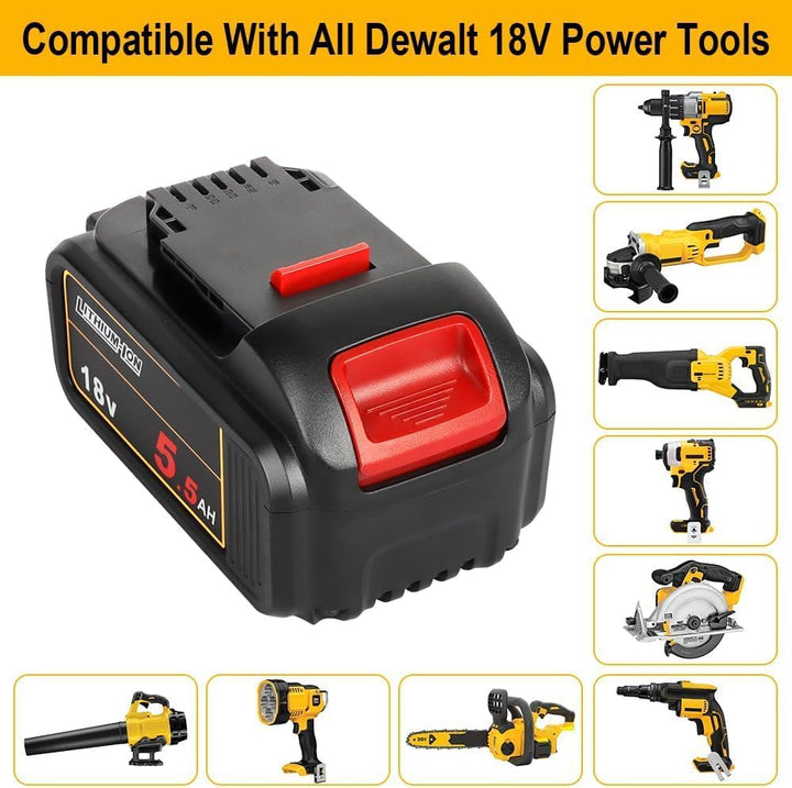 Powarobor DCB184 18V 5,5Ah Li-Ion Ersatz Akku kompatibel mit Dewalt 18Volt Akkus Maschinen mit LED L
