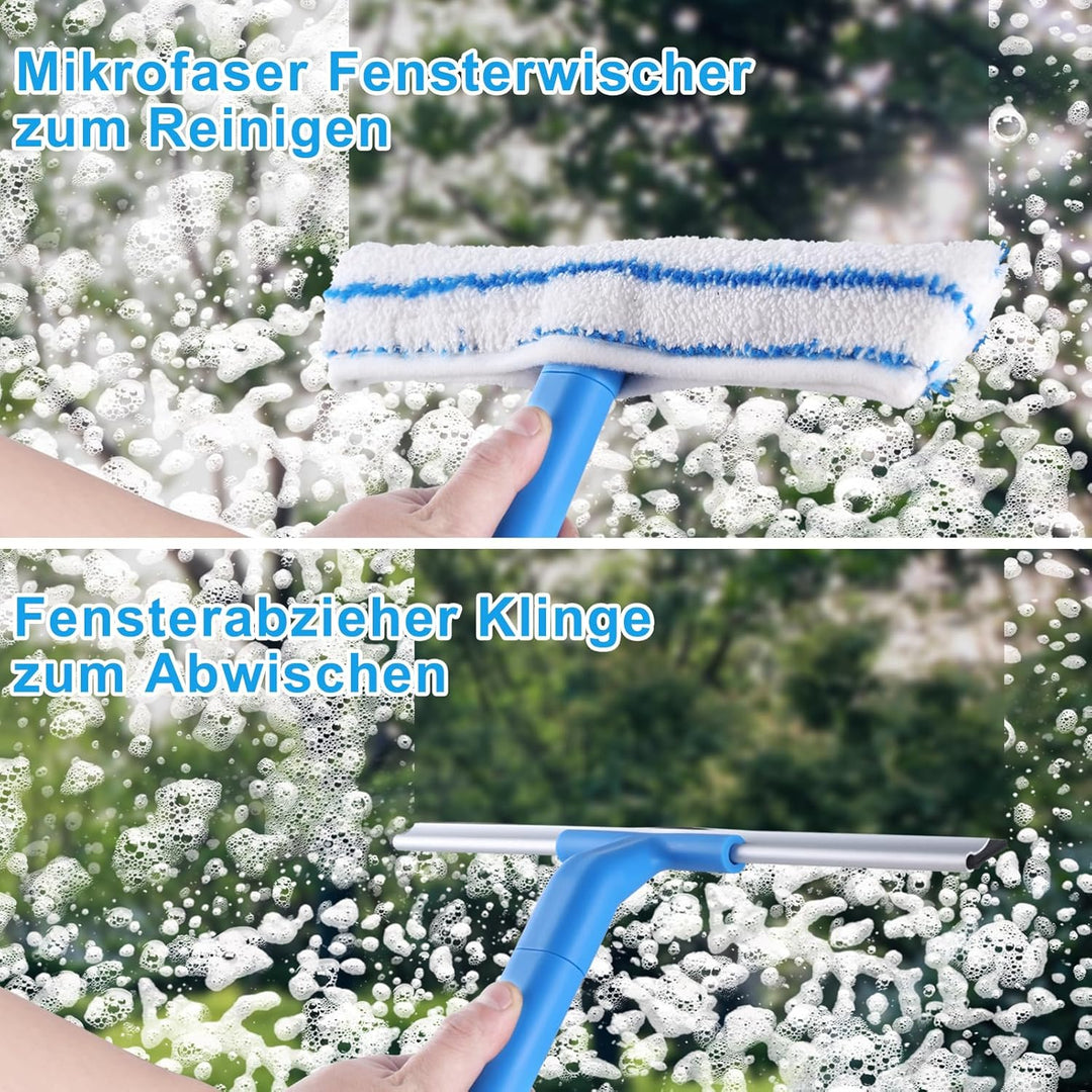 Mitclear Fensterreiniger mit Teleskopstiel (146cm), Professioneller Fensterwischer mit Silikonabzieh