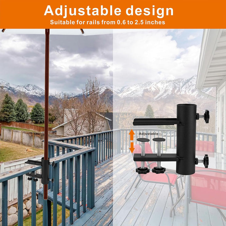 VANROUG Sonnenschirmständer für eckige Balkongeländer(15 mm - 63 mm), Schirmdurchmesser (23 mm - 38