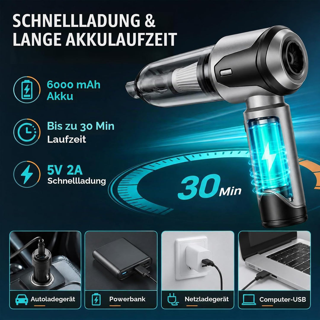 Handstaubsauger Akku Autostaubsauger Auto Stark, 26000Pa 4-in-1 Mini Staubsauger Kabellos, Car Vacuu