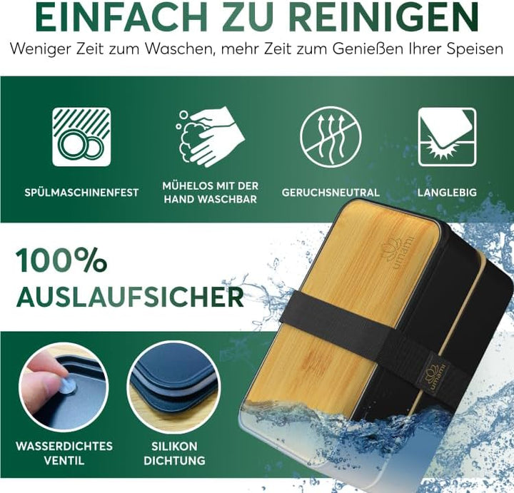 UMAMI Bento Box für Erwachsene/Kinder, neue Premium Edition, 1 Sossentöpfe & 4 Bestecke, Lunch Box f