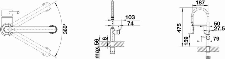 BLANCO 525793 CATRIS-S Flexo, Küchenarmatur in schwarz matt, Mischbatterie für die Küche, Hochdruck