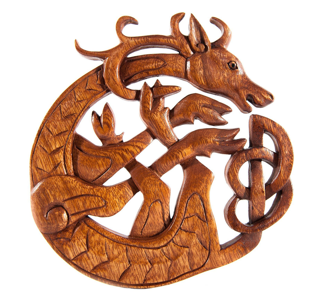 Windalf Celtic Irish Holzbild Wandornament CERNUN Ø 22 cm Keltischer Hirsch Wandrelief Keltische Kno