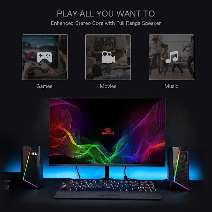 Redragon GS520 Anvil RGB Desktop-Lautsprecher, 2.0-Kanal-PC-Stereo-Lautsprecher mit 6 farbigen LED-M