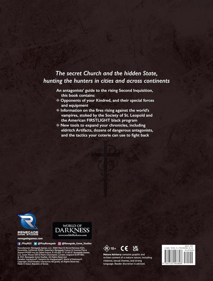 Renegade Game Studios Vampire TM RPG Second Inquisition