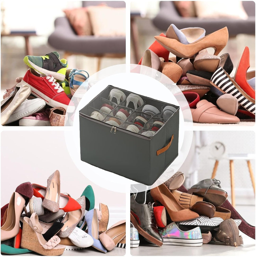 Schuh-Organizer-Box, transparenter Griff, 42 x 32 x 30 cm, platzsparend, faltbar, verstellbare Trenn