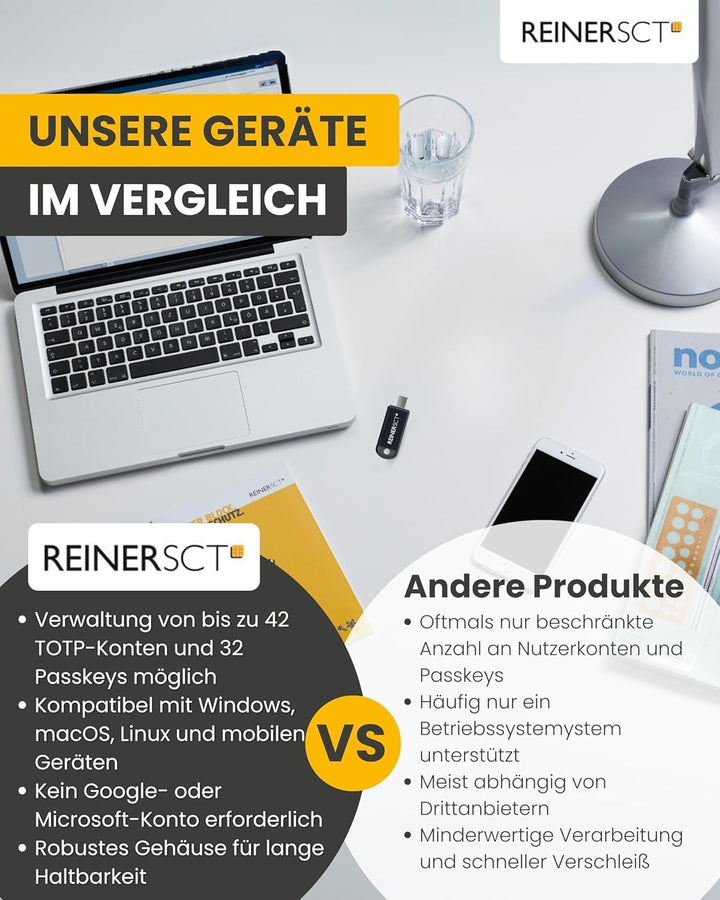 REINER SCT FIDO Stick Pro USB-C Sicherheitsschlüssel | FIDO2- & U2F-kompatibel. Passwortlose Anmeldu