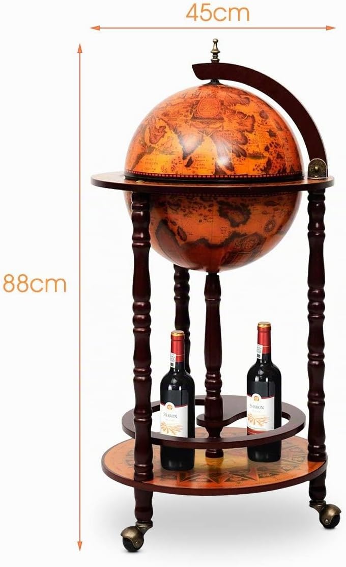 DREAMADE Globus Bar Barwagen, Weinregal auf Rollen, Minibar Globus Hausbar, Servierwagen mit Klassis