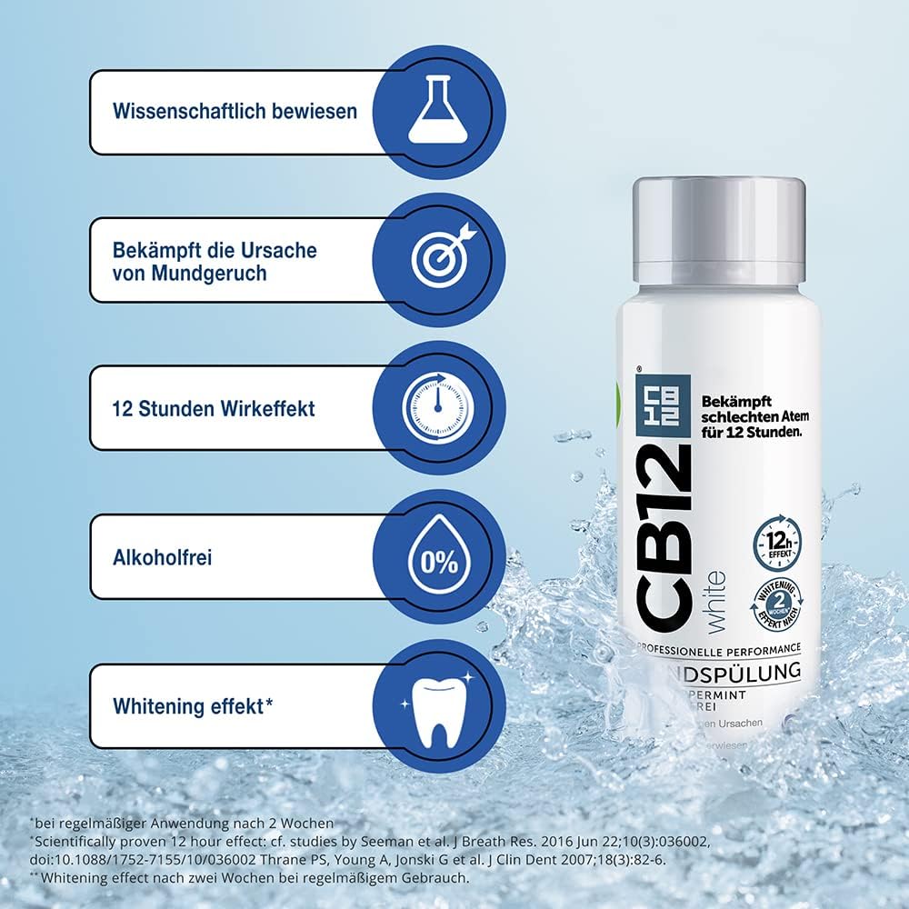 CB12 White – Angenehmer Atem für 12 Stunden und weissere Zähne – 500 ml, Minze, für Mundgeruch Behan