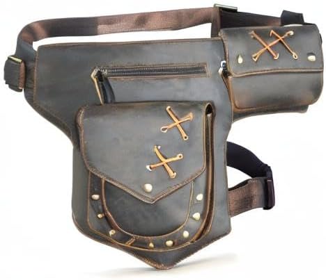 Herren Canvas + Leder Motorrad Reiten Tasche Beinbeutel Beintasche Aussenbeintasche Hüfttasche Drop
