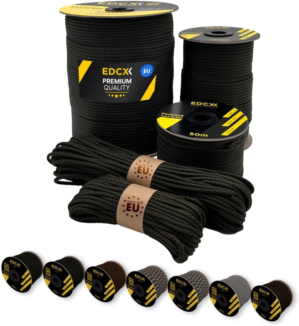 Paracord 4 mm, 20+ Militärfarben (15 m, 30 m, 50 m, 100 m, 300 m) | Ideal zum Basteln, Camping, Outd