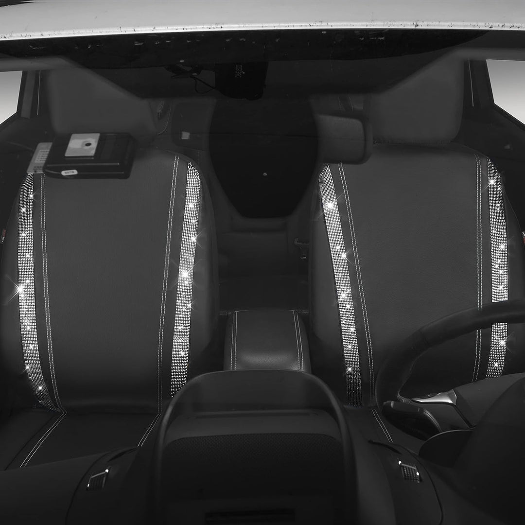 CAR PASS Wasserdicht Leder Autositzbezüge, Bling Diamant 2 Vordersitzbezüge, Glänzend Kristall Glitz