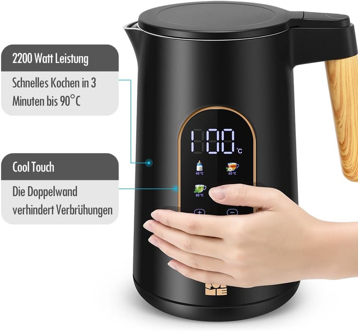 ForMe Edelstahl Wasserkocher 1,7 L mit Temperatureinstellung Temperaturwahl 40-100°C I LED Digitale