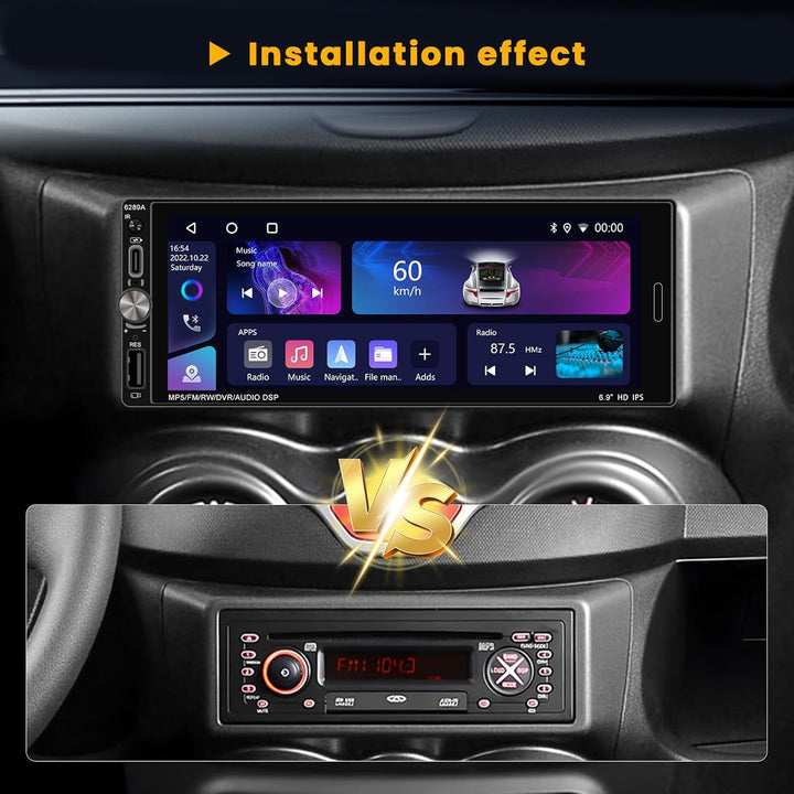 Hikity 1 din Android 15 [2+64G] Autoradio mit Knöpfe Wireless CarPlay Android Auto Mirror Link, 6.9"