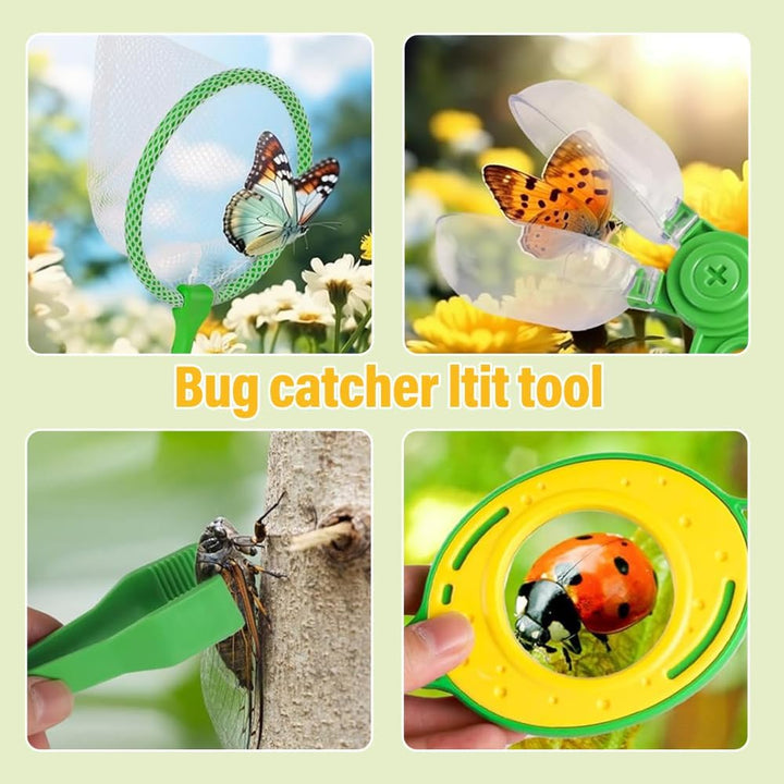 Entdecker Set für Kinder ab 4, 27 Stück Forscherset für Kinder, Insektenbox mit Drehbar Lupe, Insekt