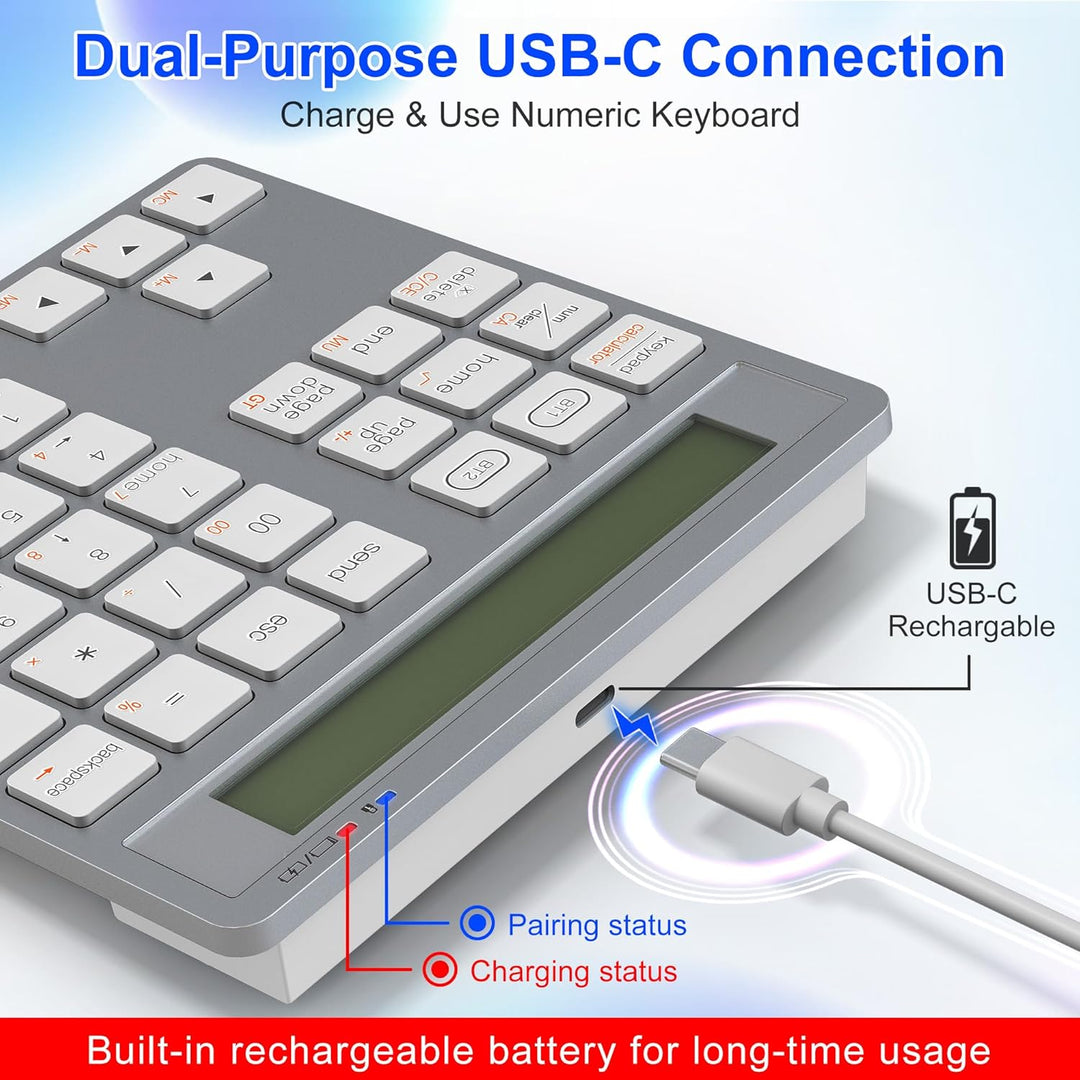 2-in-1 Ziffernblock Bluetooth- 34 Tasten Nummernblöcke mit Taschenrechner für PC/Laptop/Handy/iPhone