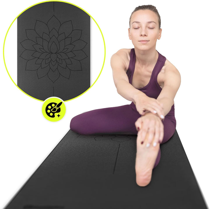 HyperMotion Yogamatte Fitnessmatte NBR 183x61x0,8 cm Schwarz, Rutschfest 8 mm, mit Tragegurt und Str