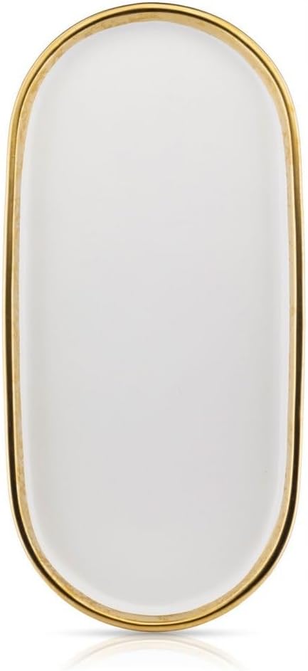HowHomely Oval Dekotablett Lovia aus Keramik weiss 3cm x 32cm x 15,5cm