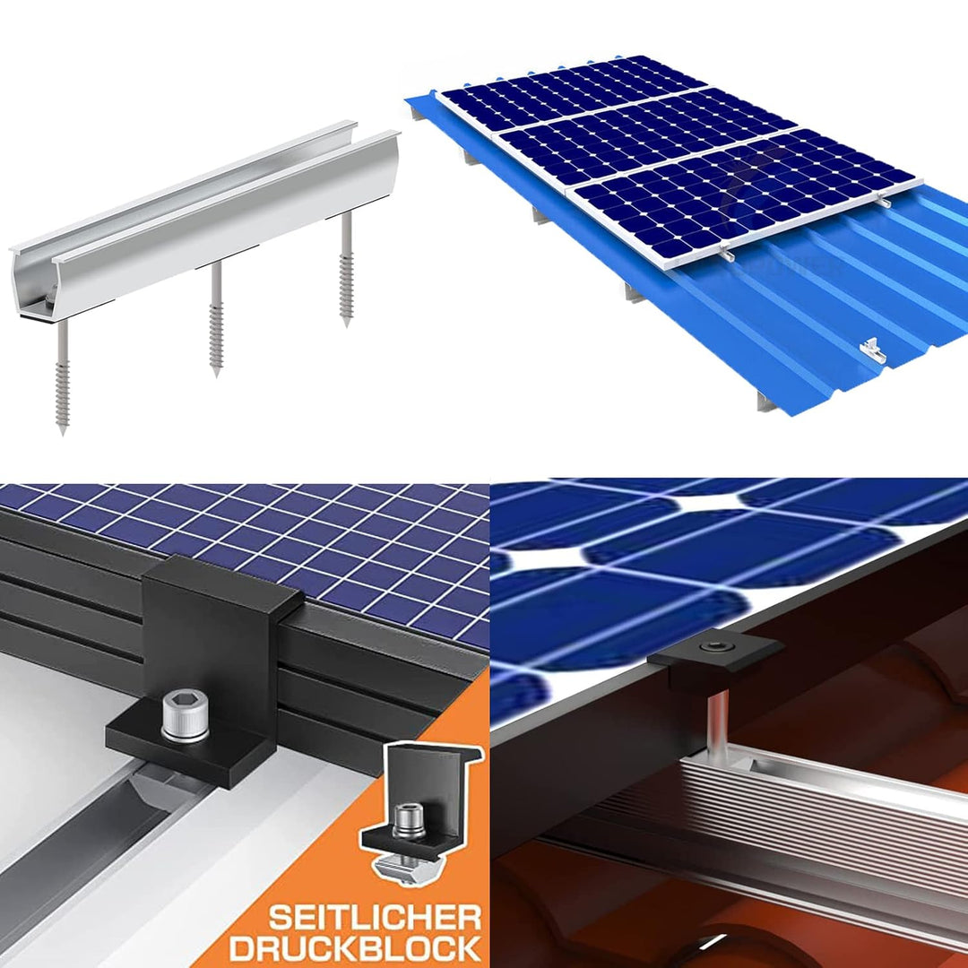 Solarmodul Halterung Befestigungssystem, Alu PV Modul Halterung mit 12CM Montageschiene und Befestig