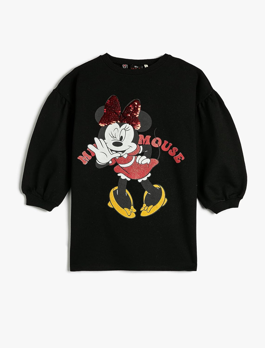 Koton Girls's Minnie Mouse Sweat Licenced Long Puff Sleeve Crew Neck Dress 9-10 Jahre 999 (Black), 9