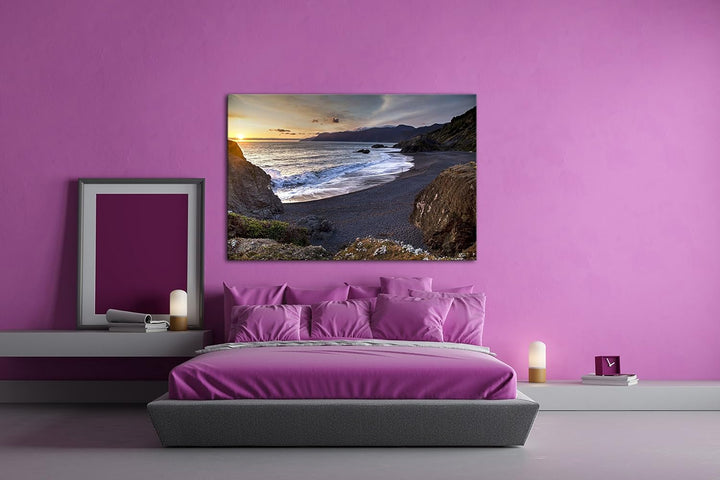 deyoli einsamer Sandstrand bei Morgendämmerung Format: 80x60 als Leinwand, Motiv fertig gerahmt auf
