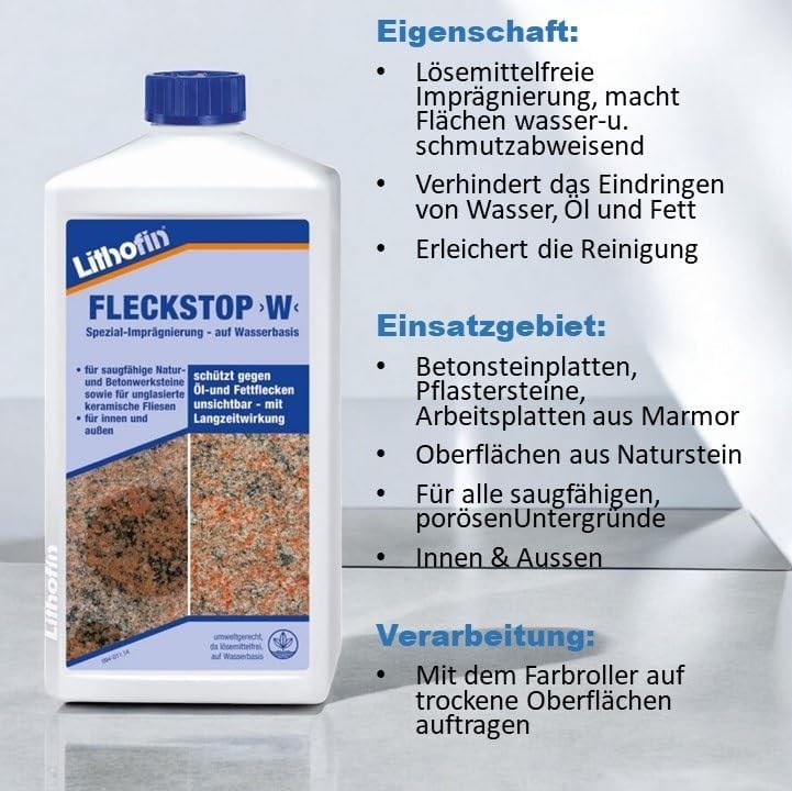 zbs24 Lithofin Fleckstop W Set lösemittelfreie Schutzimprägnierung für saugfähige Keramik, Betonwerk