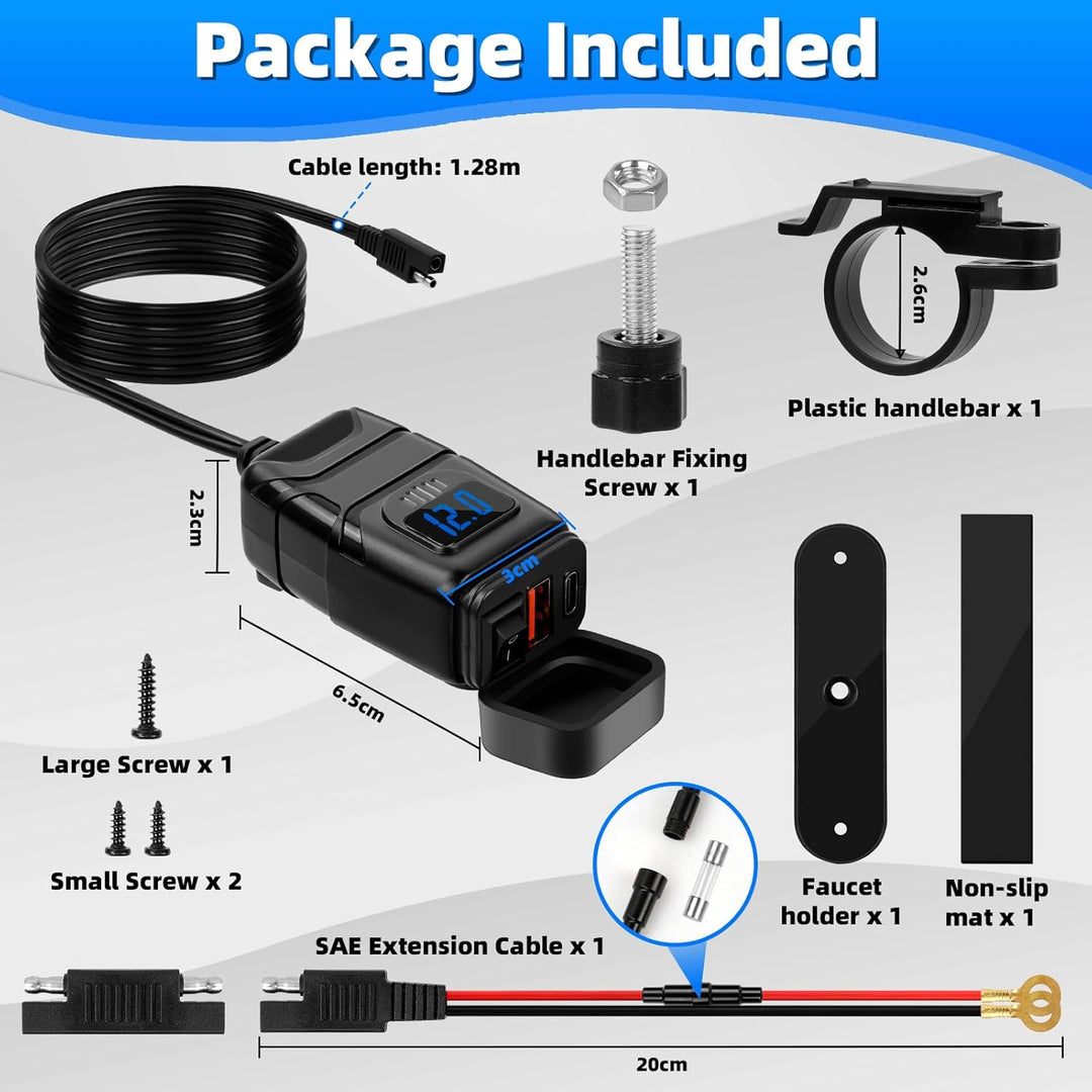 USB Steckdose Motorrad & Wohnmobil - PD Type-C & USB Ladegerät mit EIN-/Ausschalter und LED-Spannung