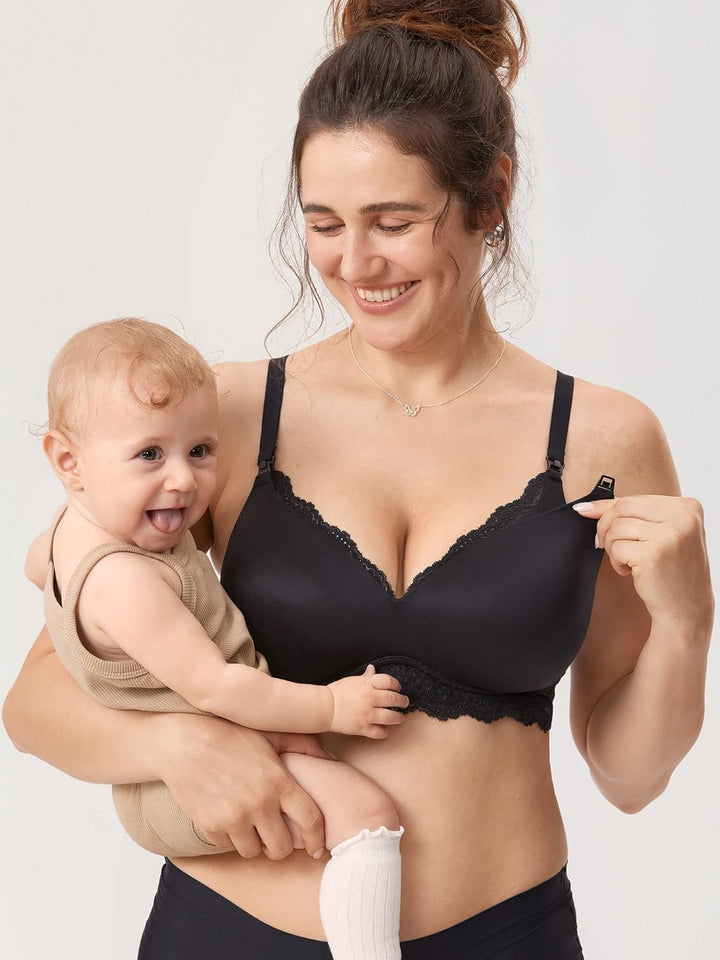 MOMANDA Damen Still BH ohne Bügel Schwangerschafts Spitzen BHS Mutterschaft Bralette für das Stillen