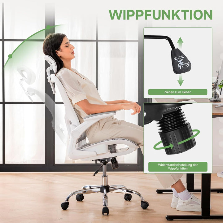 GTPLAYER Bürostuhl Ergonomisch, Schreibtischstuhl mit Verstellbarer Kopfstütze, Armlehnen, Lendenwir