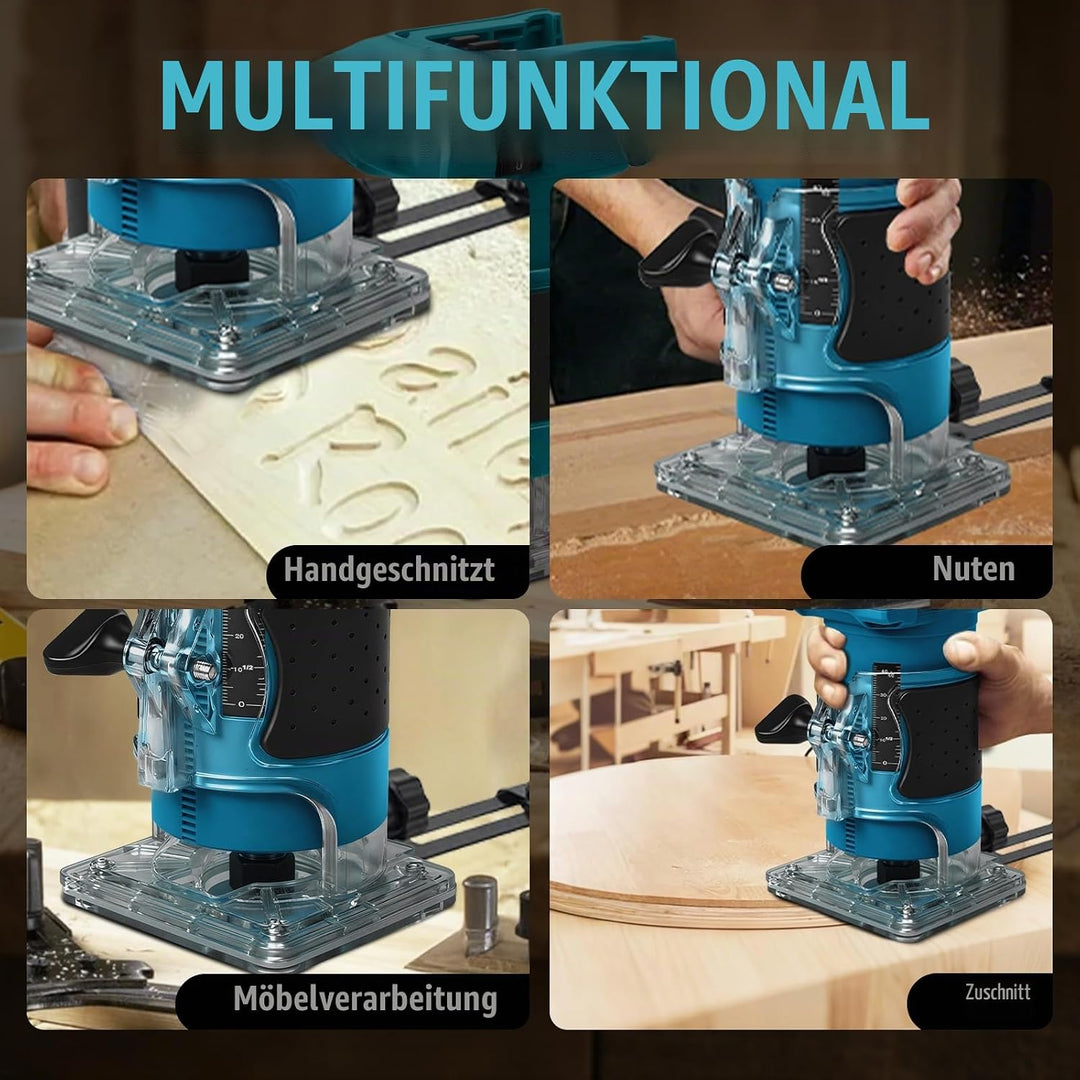 Akku Oberfräse kompatibel mit Makita 18V Akku, 800W Bürstenloser Kantenfräser Set mit 5 Geschwindigk