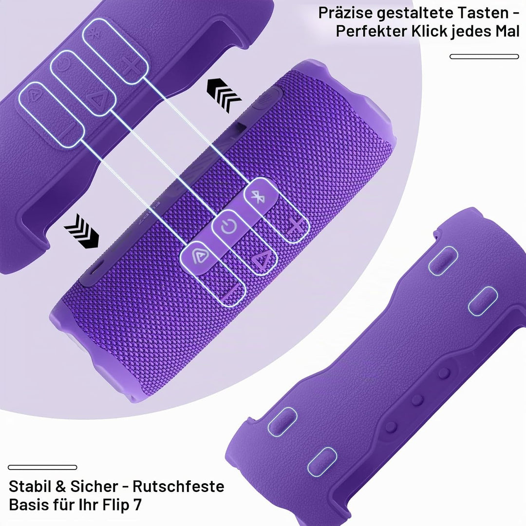 Khanka für JBL Flip 7 Silikon-Schutzhülle mit abnehmbarem Schultergurt, stossfeste weiche Hülle für