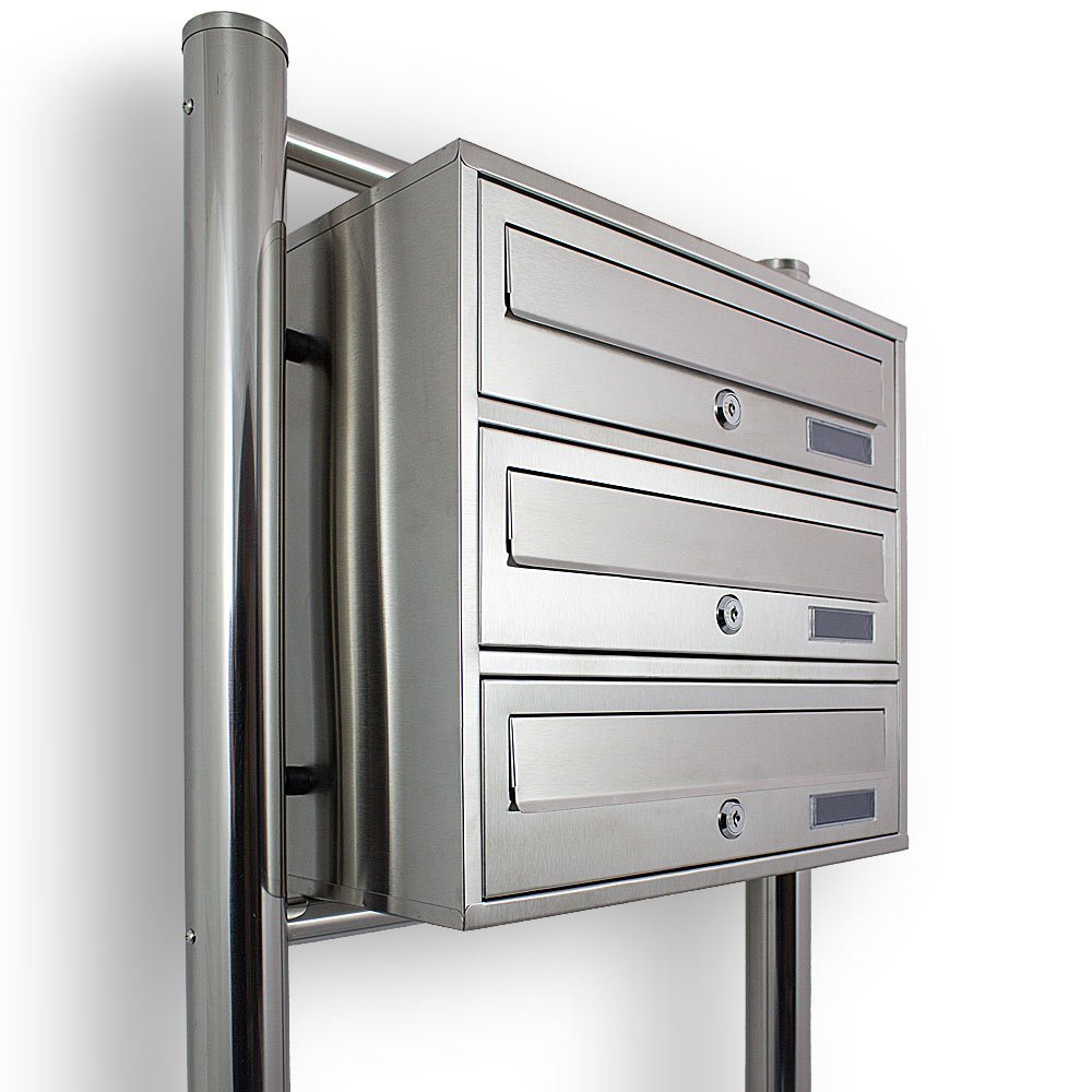 Bituxx Edelstahl Stand-Briefkastenanlage Postkasten Letterbox Mailbox mit 3 Fächer, 3 Fächer