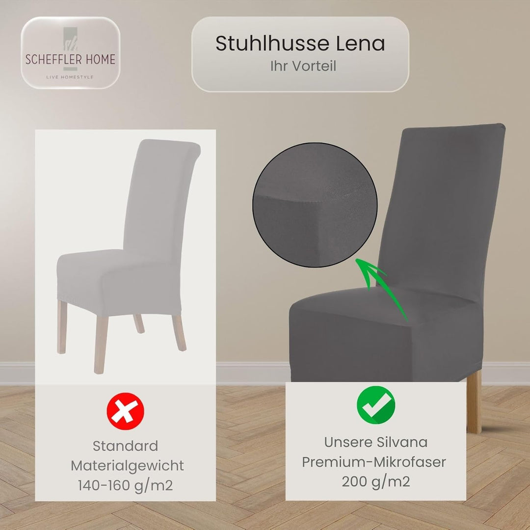 SCHEFFLER-Home Stuhlhussen 4er Set Lena Grau/elastische und langlebige Hussen für Stühle/Robustes Fr