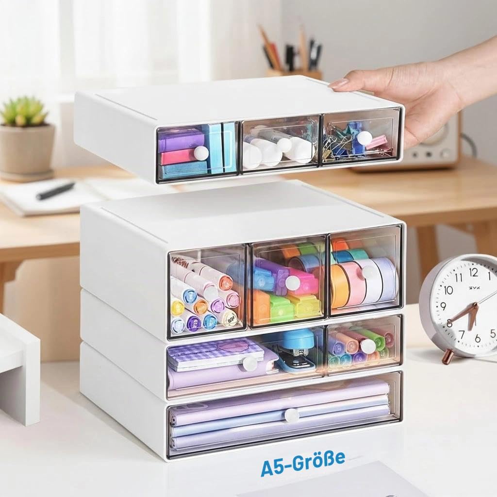 schubladenbox,Schreibtisch Organizer,Desk Aufbewahrungsbox mit 9 Schubladen,Stapelbare,multifunktion