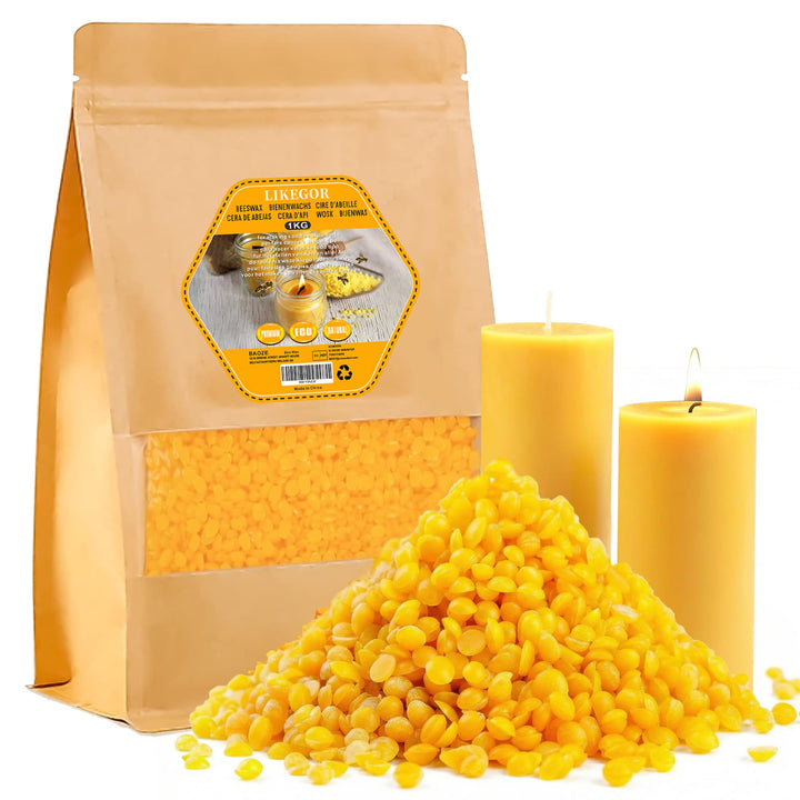 LIKEGOR Hochwertiges Bienenwachs, 1kg Natürliches Bienenwachs, Ideal für Naturkosmetik, Bienenwachst