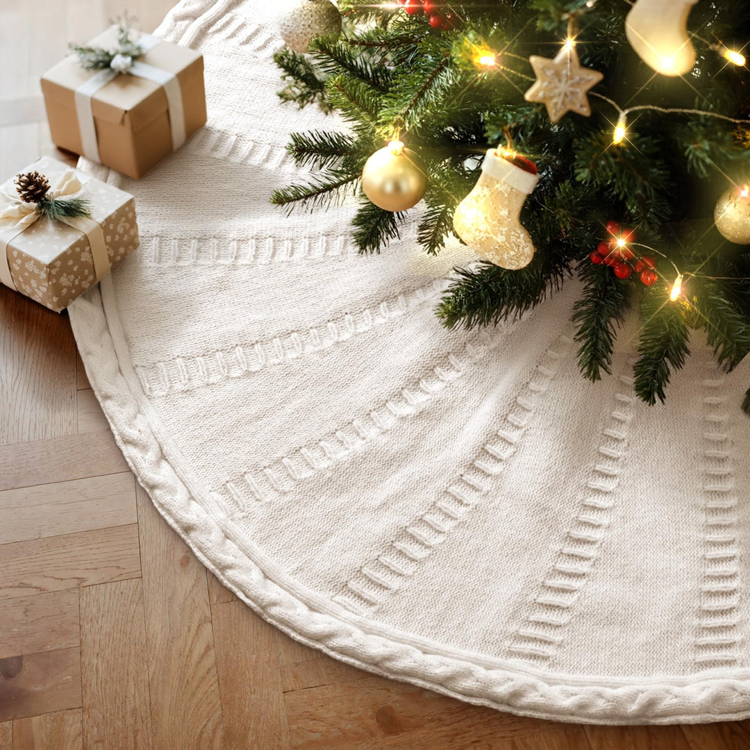 Lanpn Weihnachtsbaum Decke 90cm Christbaumdecke Gross Gestrickter Weihnachtsbaum Röcke Rund Tannenba