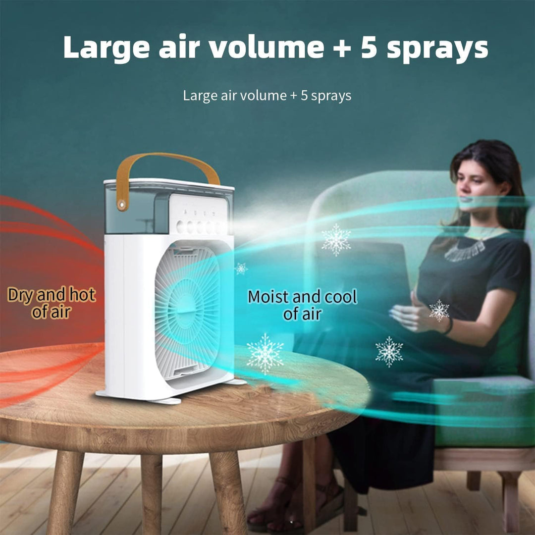 Tragbare Klimaanlage Fan, 4 in 1 Personal Mini Cooling Fan mit Wassernebel Spray, 3 Geschwindigkeite