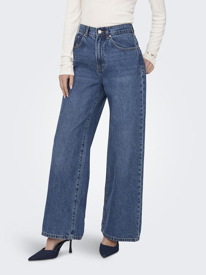 ONLY Female Jeans mit weitem Bein ONLHOPE Hohe Taille Weiter Beinschnitt Jeans 25W / 30L Medium Blue