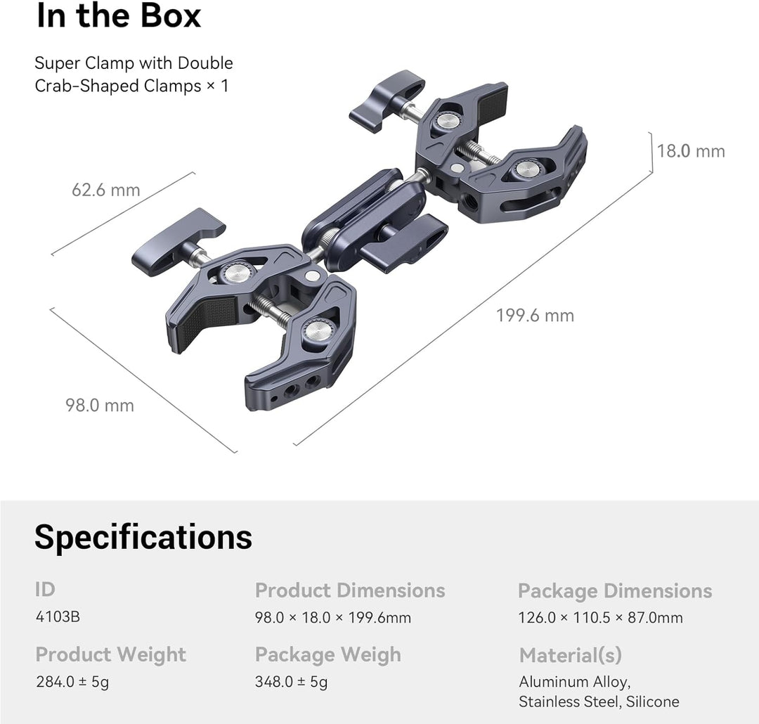 SMALLRIG Super Clamp mit doppelten krabbenförmigen Klemmen, doppelte Kameraklemme, Magic Arm Doppelk