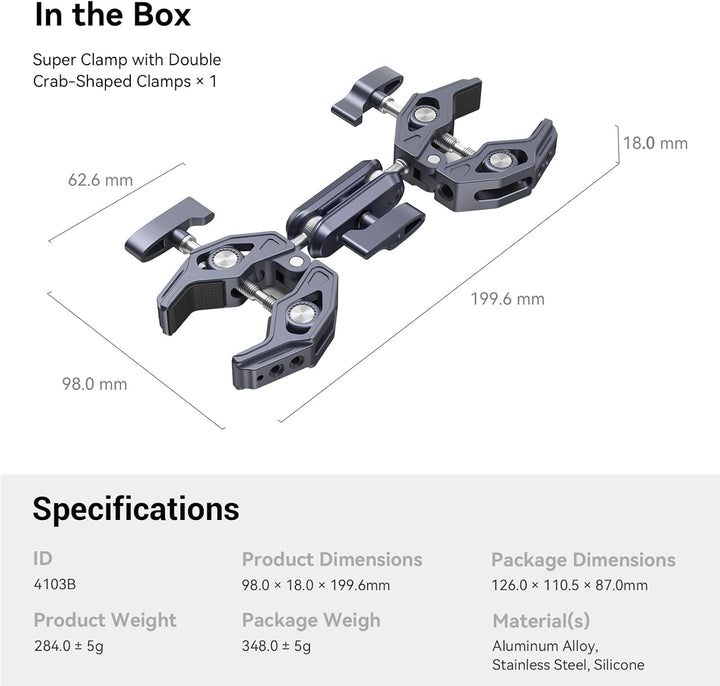 SMALLRIG Super Clamp mit doppelten krabbenförmigen Klemmen, doppelte Kameraklemme, Magic Arm Doppelk