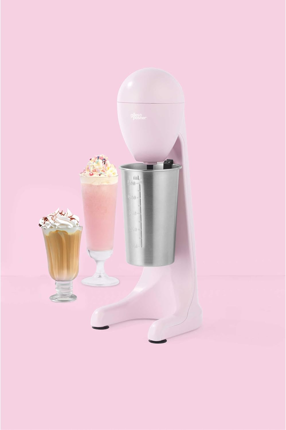 Giles &amp; Posner Milchshake-Maker – Elektrischer Getränkezubereiter mit 500 ml Edelstahlbecher, 2 Gesc