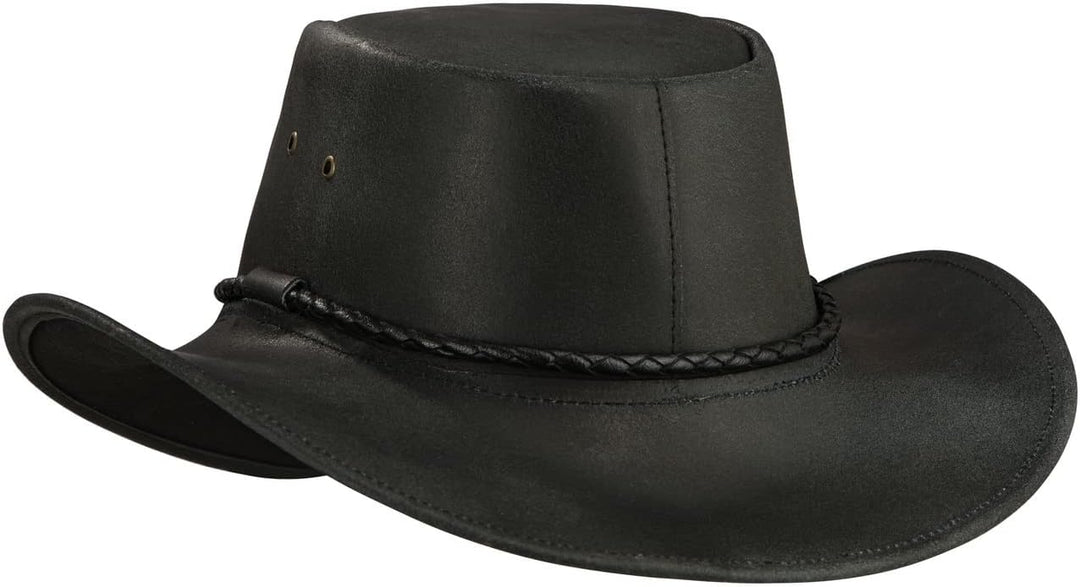 Black Forest Fox® Jero Western Cowboy Reiten Leder Sonnen Hut in versch. Farben M Schwarz, M Schwarz