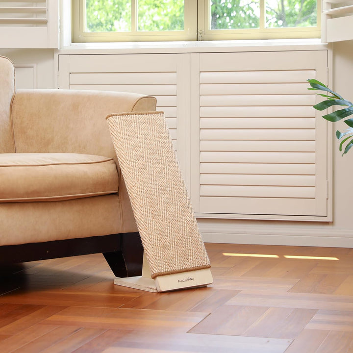 FUKUMARU Kratzbrett Katzen, 65 cm Natürliche Sisal-Kratzsäule mit Rampe, Austauschbare Kratzmatte, R