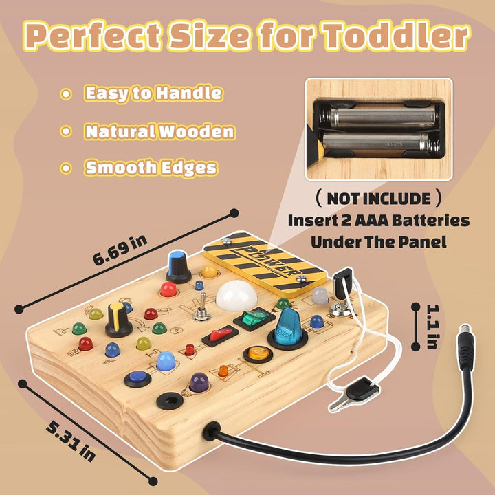 Baby Montessori Busy Board ab 2 Jahr, Motorikspielzeug mit 19 LED, Activity Board Holzspielzeug Lern