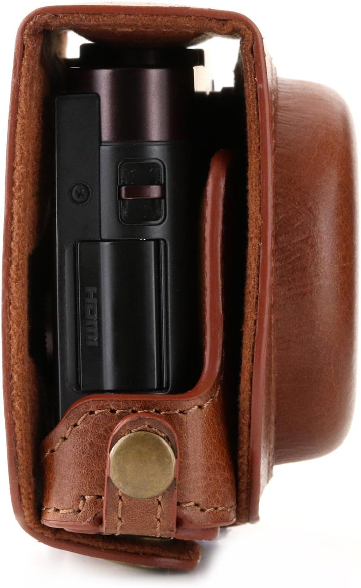 MegaGear Leica C Typ 112 Ever Ready Echtleder Kamera-Case mit Trageriemen und Batteriezugang Braun M