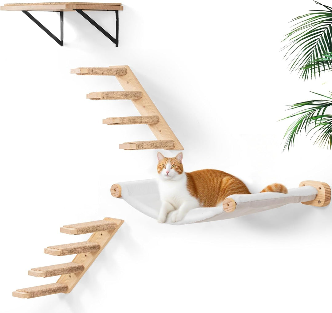 4-Teilig Kletterwand Katzen, Wandmontiertes Katzenhängematte, Katzen Kletterwand Set, Katzenbett zum