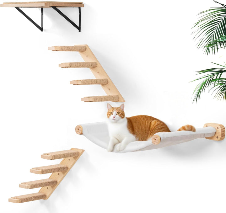 4-Teilig Kletterwand Katzen, Wandmontiertes Katzenhängematte, Katzen Kletterwand Set, Katzenbett zum