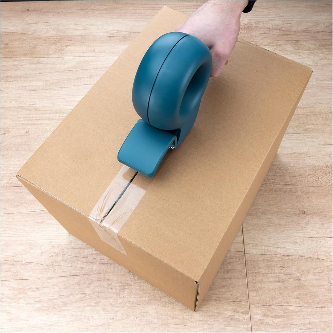 helit H6380034 - Klebebandabroller „the bagel“, blau, Paketbandabroller, Kleberoller, Handabroller,
